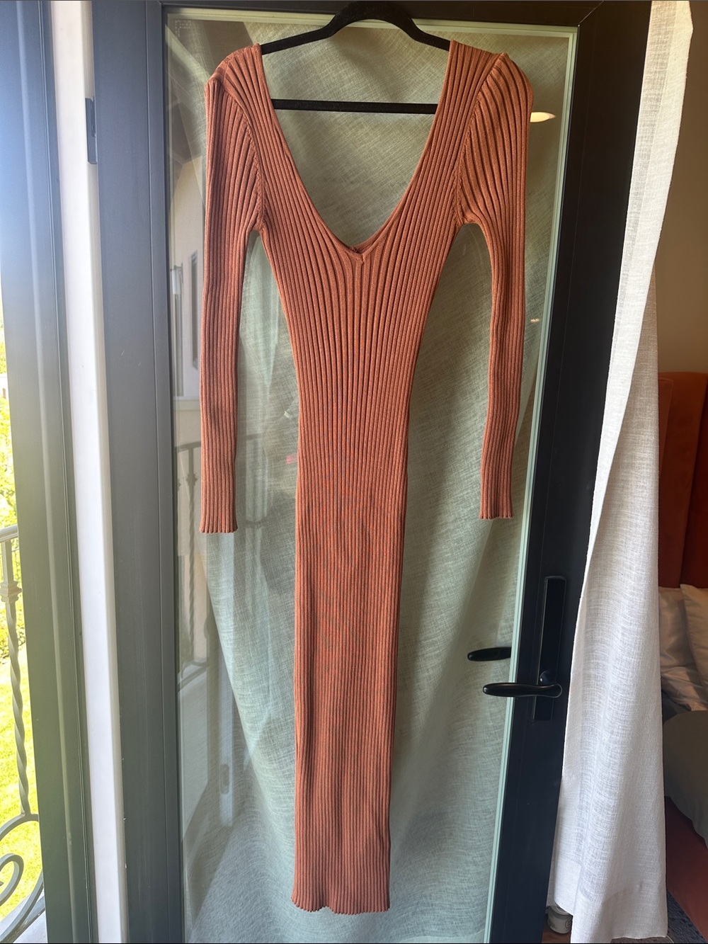 Hera Collection Ribbed V-Neck Long Sleeve Maxi Dress - Rust - Picture 3 of 3